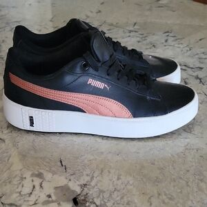 Puma Women's Carina Leather Black And Copper Soft Foam Sneakers